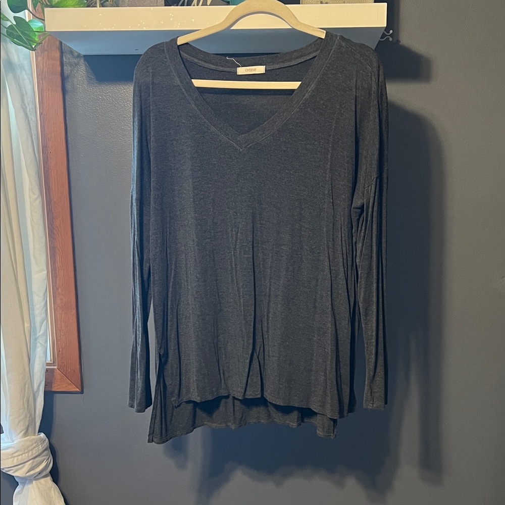 Women's Grey V-Neck Long Sleeve Top